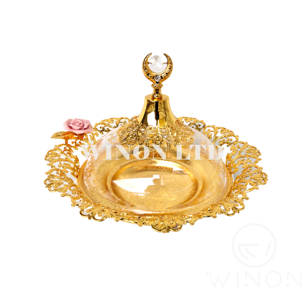Rose Ceramic Design Round Tray with Cover