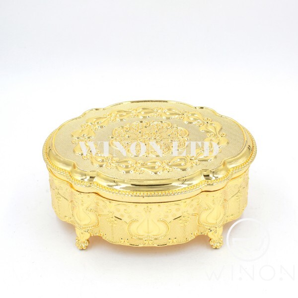 Golden plated big-size egg-shape jewel box(flat cover)