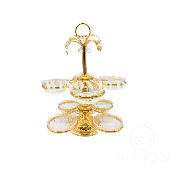 8pcs set 2 lager rotating glass bowl with handle
