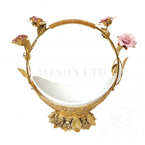 Rose Ceramic Design Bowl sharpe Iron Basket with Handle