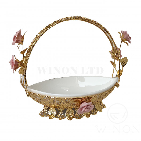 Rose Ceramic Design Bowl sharpe Iron Basket with Handle