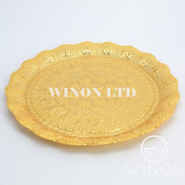 Golden plated 14"tulip egg-shape round tray