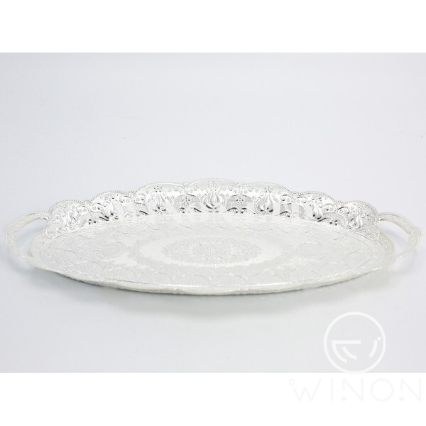 Golden plated 13"tulip egg-shape alloy tray
