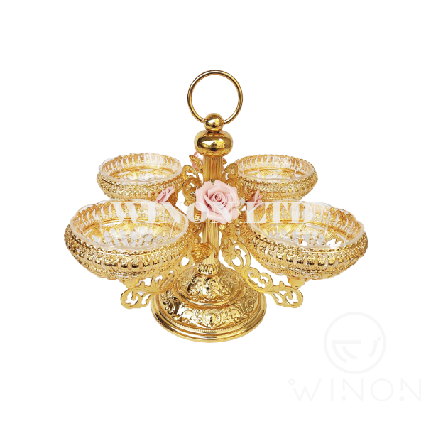 4pcs set glass fruits bowl with base and handle
