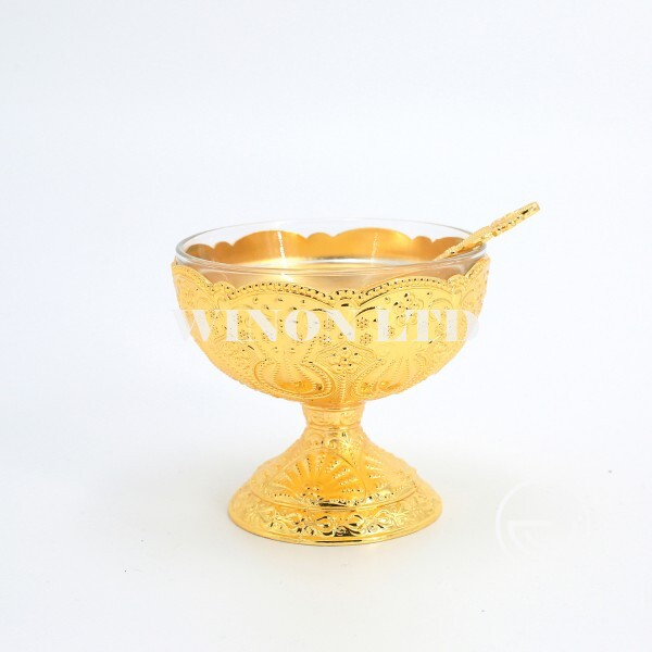 Golden plated 2pcs 4"ice cream bowl with base(with glass)