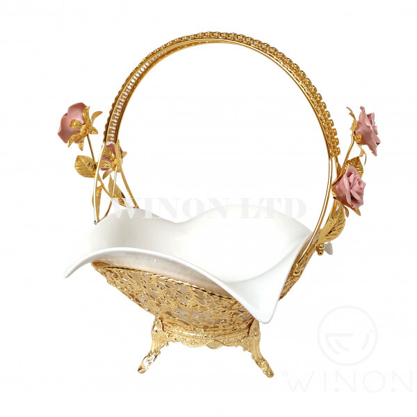 Rose Ceramic Design Square sharpe Iron Basket with Handle