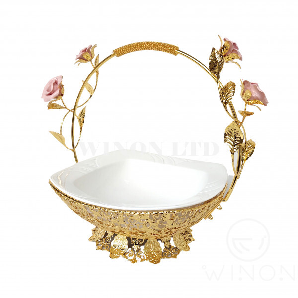 Rose Ceramic Design Square sharpe Iron Basket with Handle