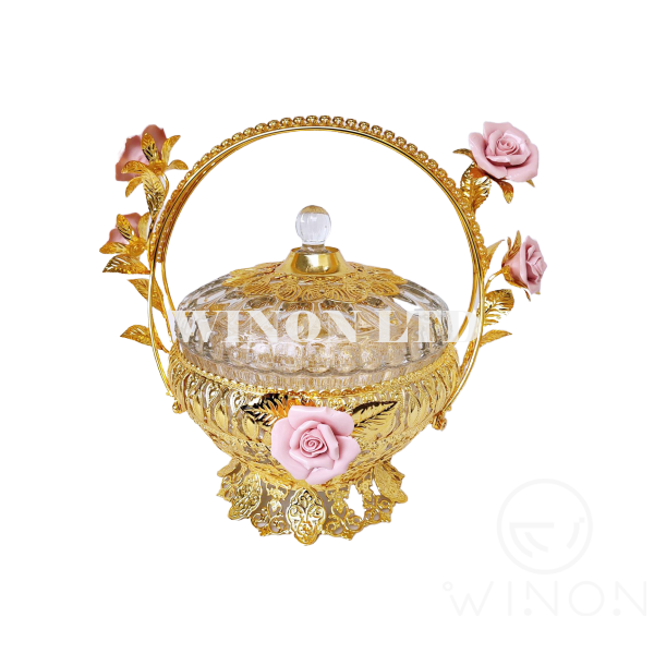 Big size Glass bowl with handle and base