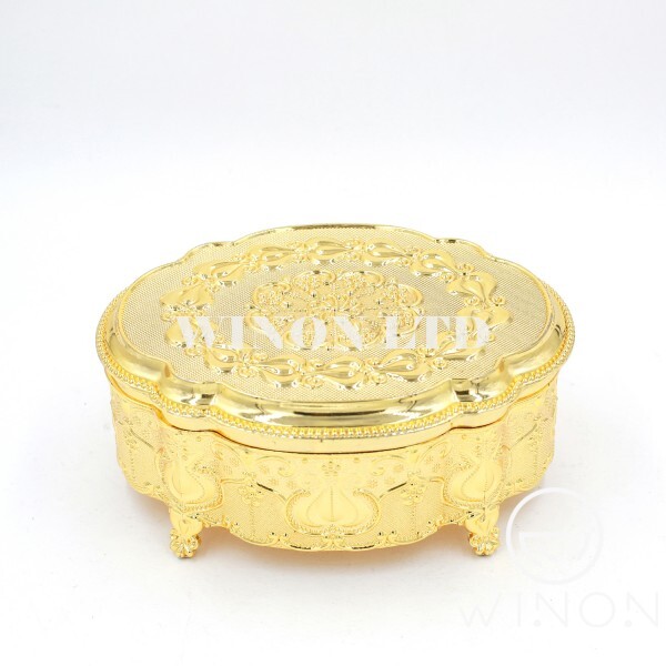 Golden plated small-size egg-shape jewel box(flat cover)